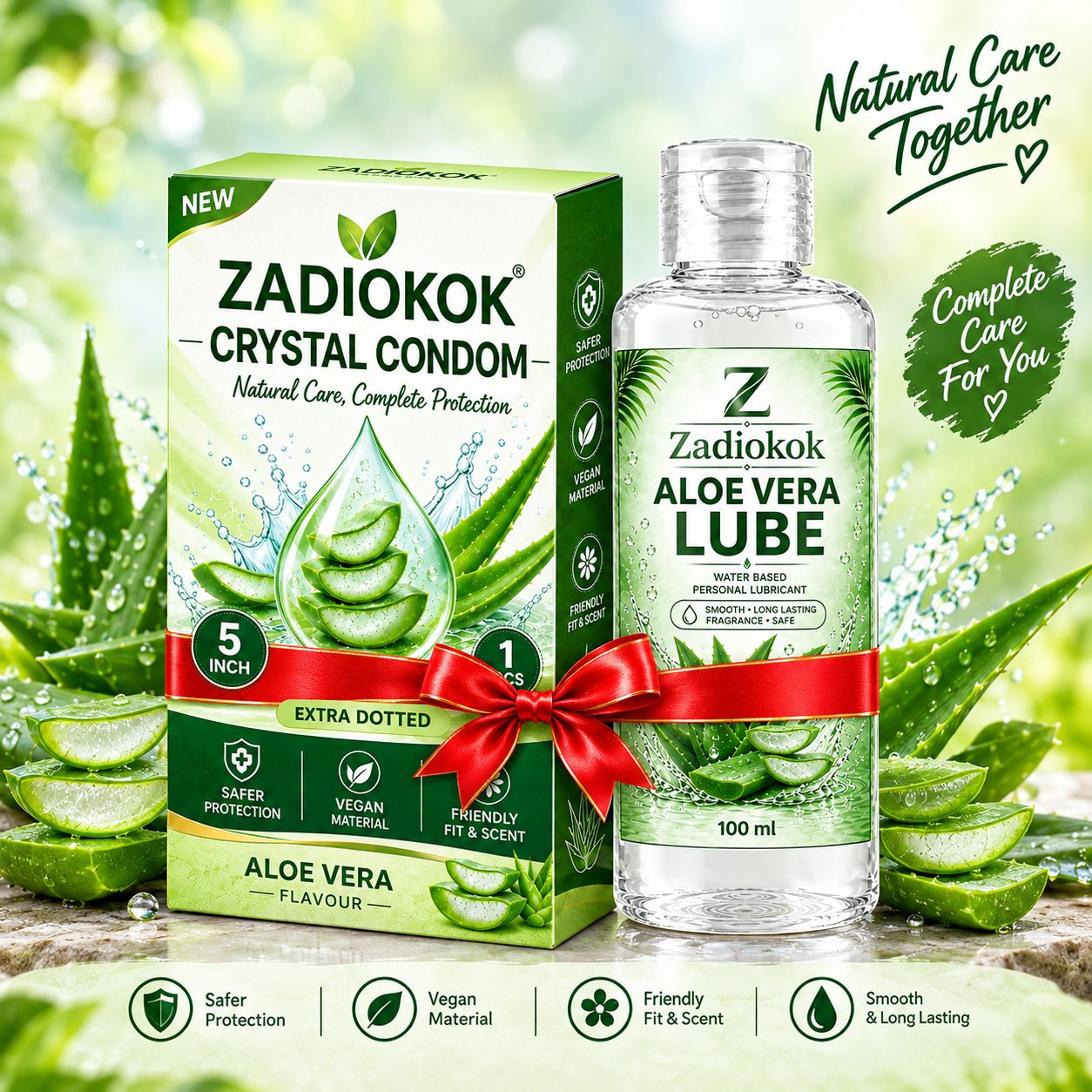 ZADIOKOK 5 Inch Extra Dotted Crystal Condom Reusable Condom with 100 ml Aloe Vera Lube Combo