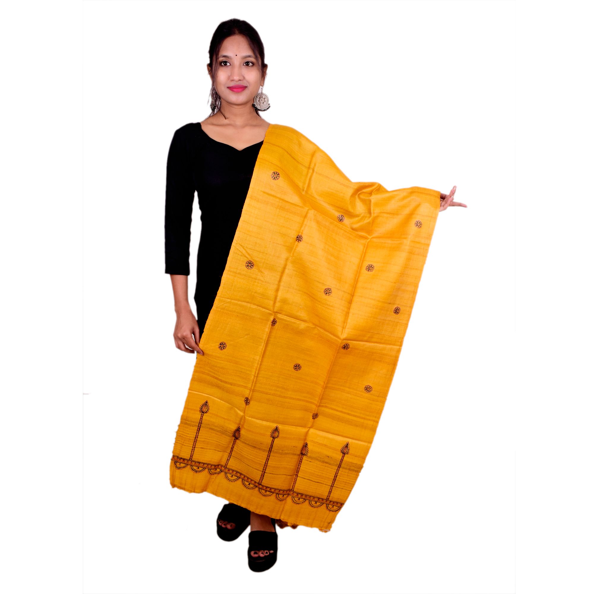 Tribes India Handloom Tussar Silk Dupatta - Mustard Yellow