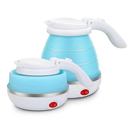 Blue and White Silicone Electric Kettle, Foldable Portable Travel Water Boiler for Home and Office
