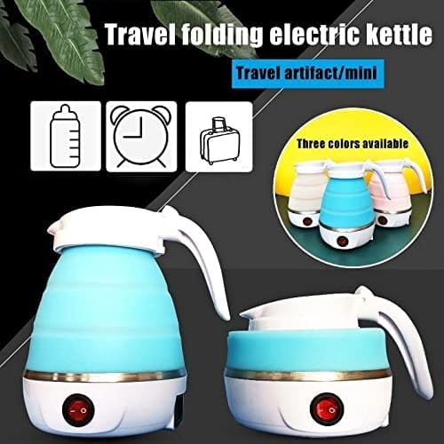 Blue and White Silicone Electric Kettle, Foldable Portable Travel Water Boiler for Home and Office