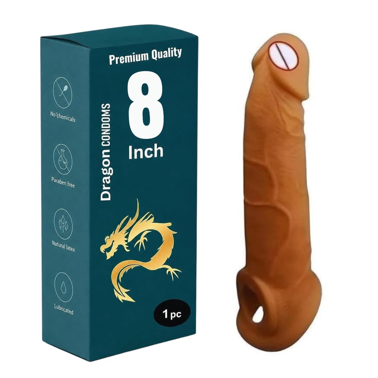 Premium Dragons Condom, 8 Inch, Silicone, Natural Color, Extra Pleasure, Textured, Unflavoured, for Men