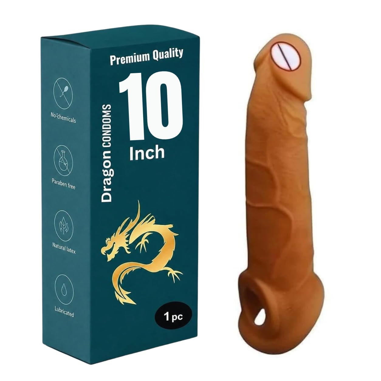 Premium Dragons Condom, 10 Inch, Silicone, Natural Color, Extra Pleasure, Textured, Unflavoured, for Men