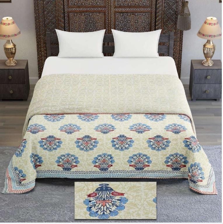 DHRUVINSRI Jaipur Hand Block Print AC Dohar Quilt 93×108 Inch, Revirsible , Cotton Mulmul– Traditional Indian Cotton Bed Cover, 1 Piece