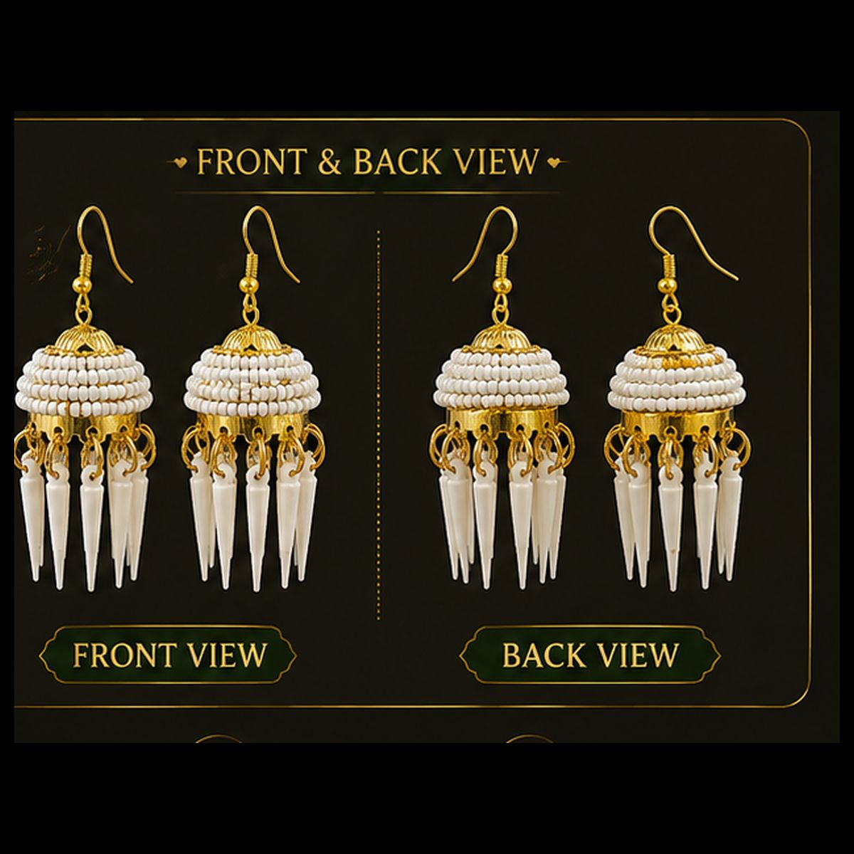 Handmade White Beaded Jhumka Earrings for Women | Gold-Tone Traditional Dangling Design