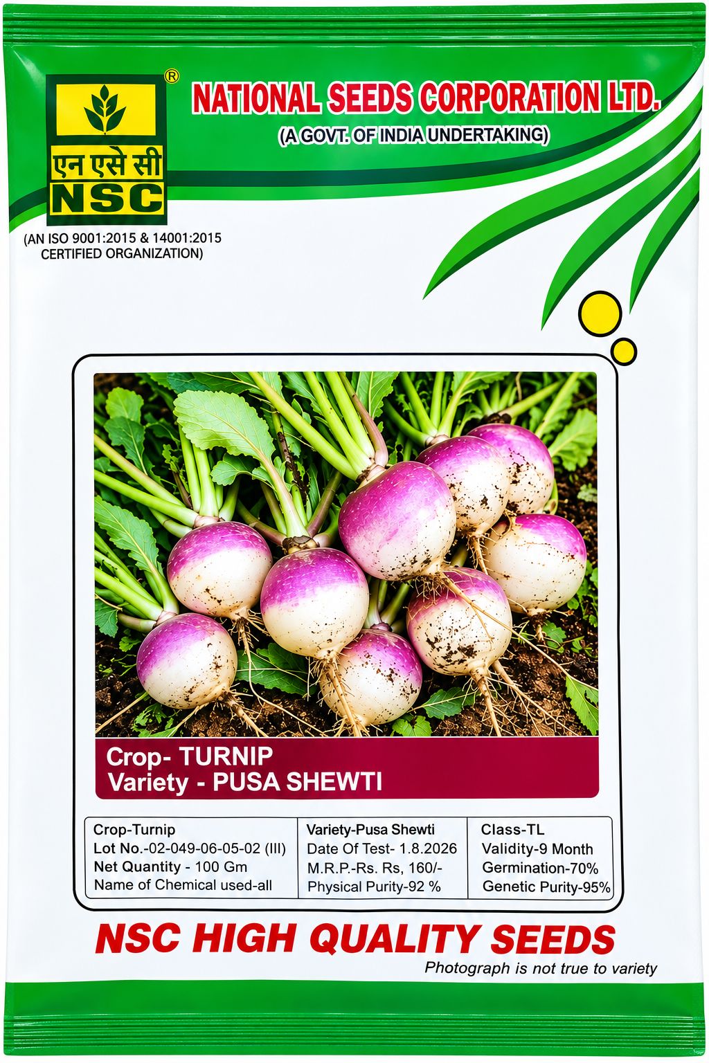 NSC PUSA SHEWTI TURNIP HIGH-QUALITY T/L SEEDS - 100 GMS POUCH