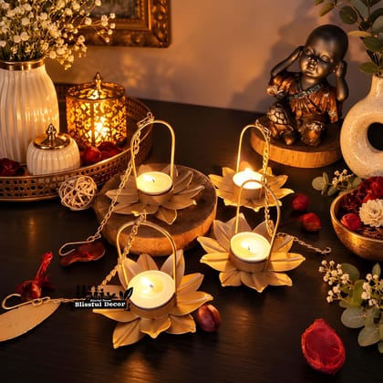 Heavy Duty 4 Pcs Golden Metal Tealight Candle Holders for Home Decoration | Elegant Gold Finish Candle Stand Set for Diwali, Pooja, Wedding & Festive Decor (Original)