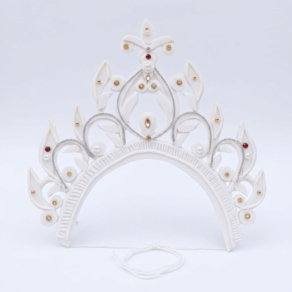 Handcrafted White Shola Crown Mukut for Laxmi/Durga Murti