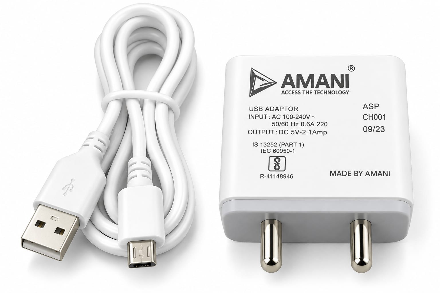 AMANI SILVER USB Travel Charger ASP CH-001 2.1A - White