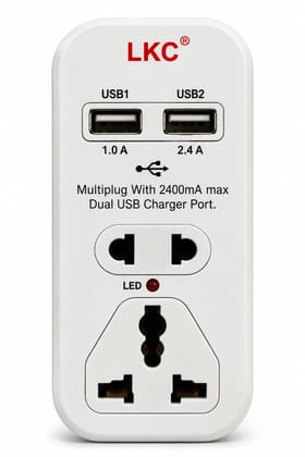LKC Universal Multiplug Adapter with Dual USB Ports, 2.4A Max LKC Universal Multiplug Adapter with Dual USB Ports, 2.4A Max