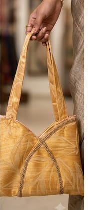 Mustard Yellow Silk Blend Jacquard Tote Bag with Floral Motif Mustard Yellow Silk Blend Jacquard Tote Bag with Floral Motif