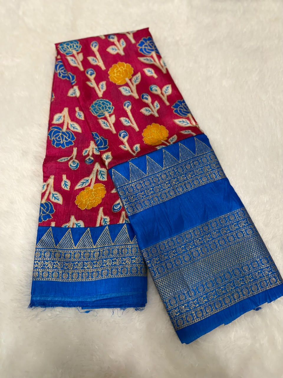 Floral Pink and Blue Saree