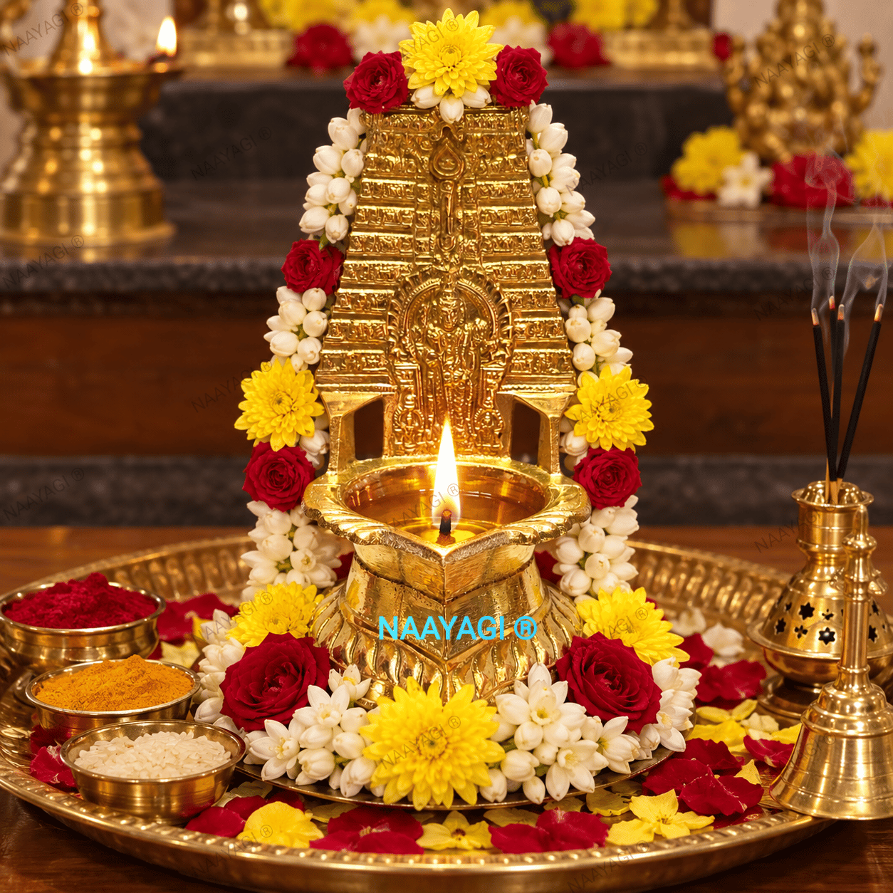 NAAYAGI - PURE BRASS MADE TIRUCHENDUR LORD MURUGAN DEEPAM, VILAKKU, DIYA -  14.5 CM HIGH