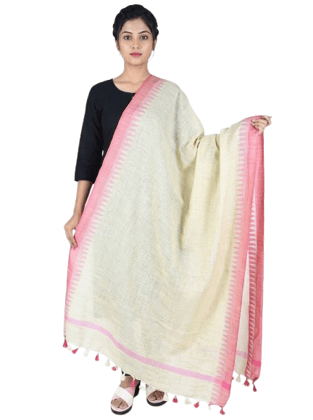 Cotton Khadi Dupatta with Temple Weaving Border
