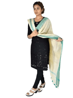 Cotton Khadi Dupatta with Temple Weaving Border
