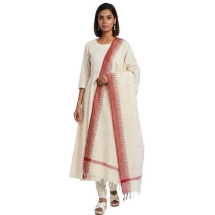 Cotton Khadi Dupatta with Temple Weaving Border
