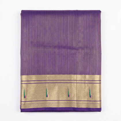 Purple Silk Blend Saree with Silver Stripes and Floral Pallu Purple Silk Blend Saree with Silver Stripes and Floral Pallu