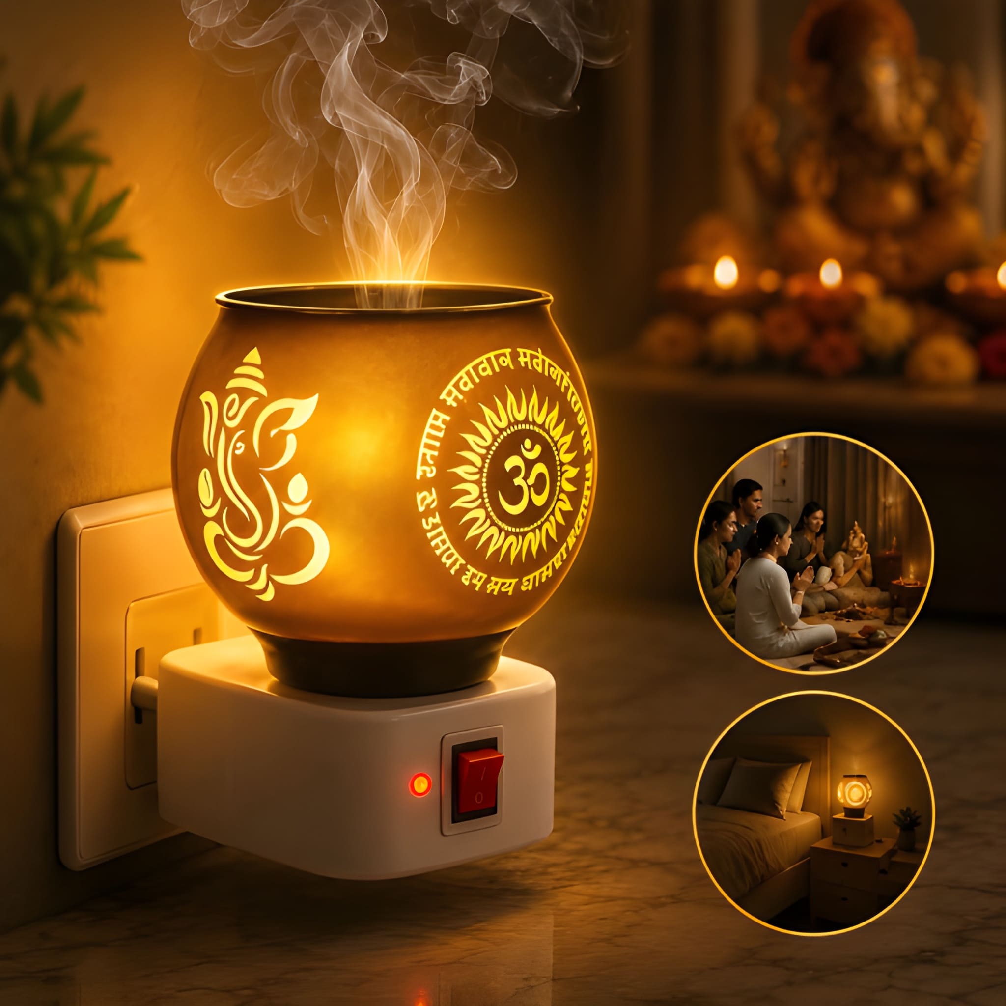 Heavy Duty Trendy Kapoordani, Kapurdani, Night Lamp with Kapoordani, Incense Holder, Dhoop Dani, Bukhurdani, Electric Ceramic Kapoor Dani Stand, Kapur Incense Burner, Oil Diffuser Cum Night Lamp with Switch for Mandir Gift Pack of 1 (Original)
