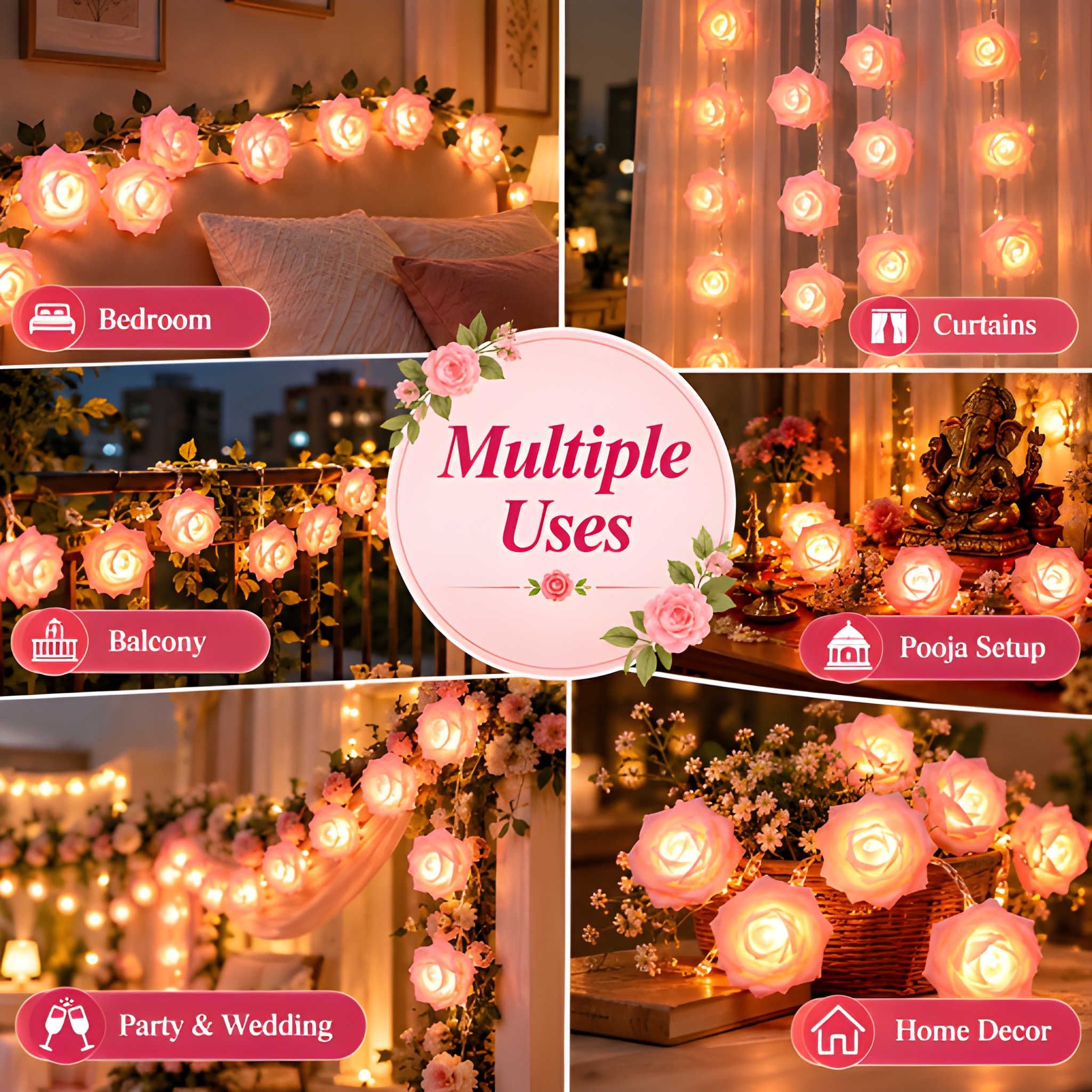 Heavy Duty Sprqcart Pink Rose Flower String Light, Pack of 1, 14 LED, 3 Meter, Romantic Flower Rose Decorative Lights (Original)