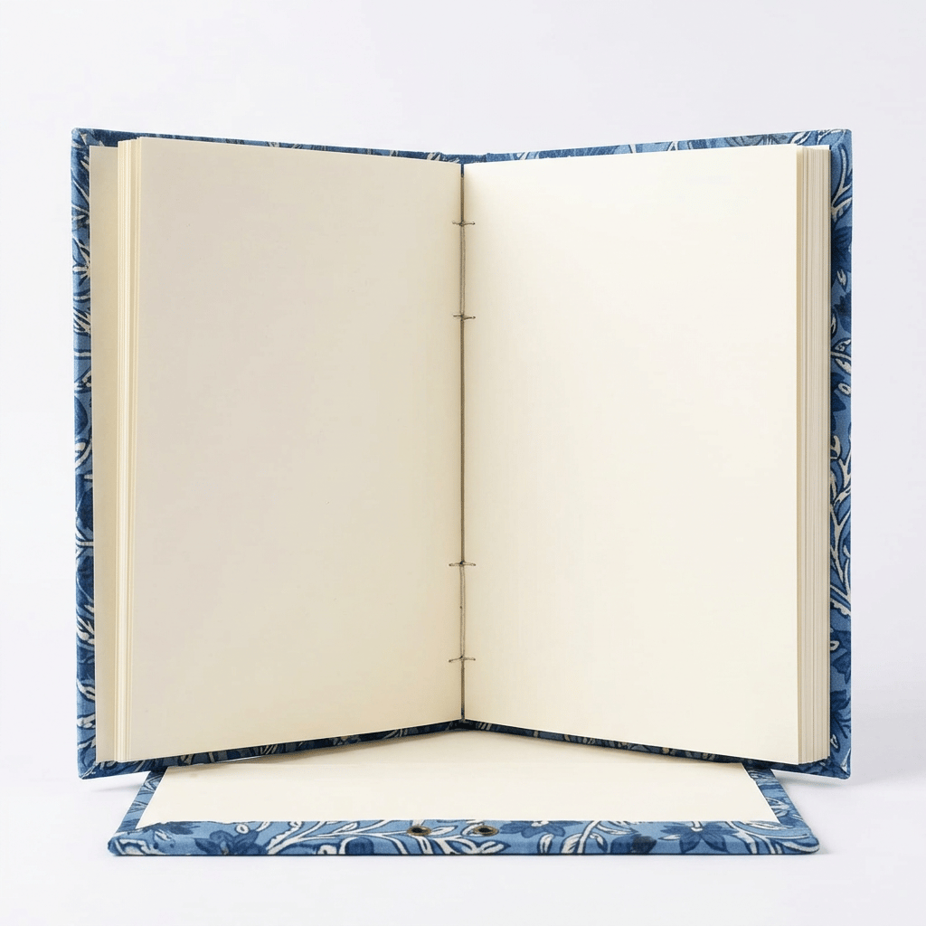 Handmade Blue Block Print Fabric Notebook with Metal Clasp