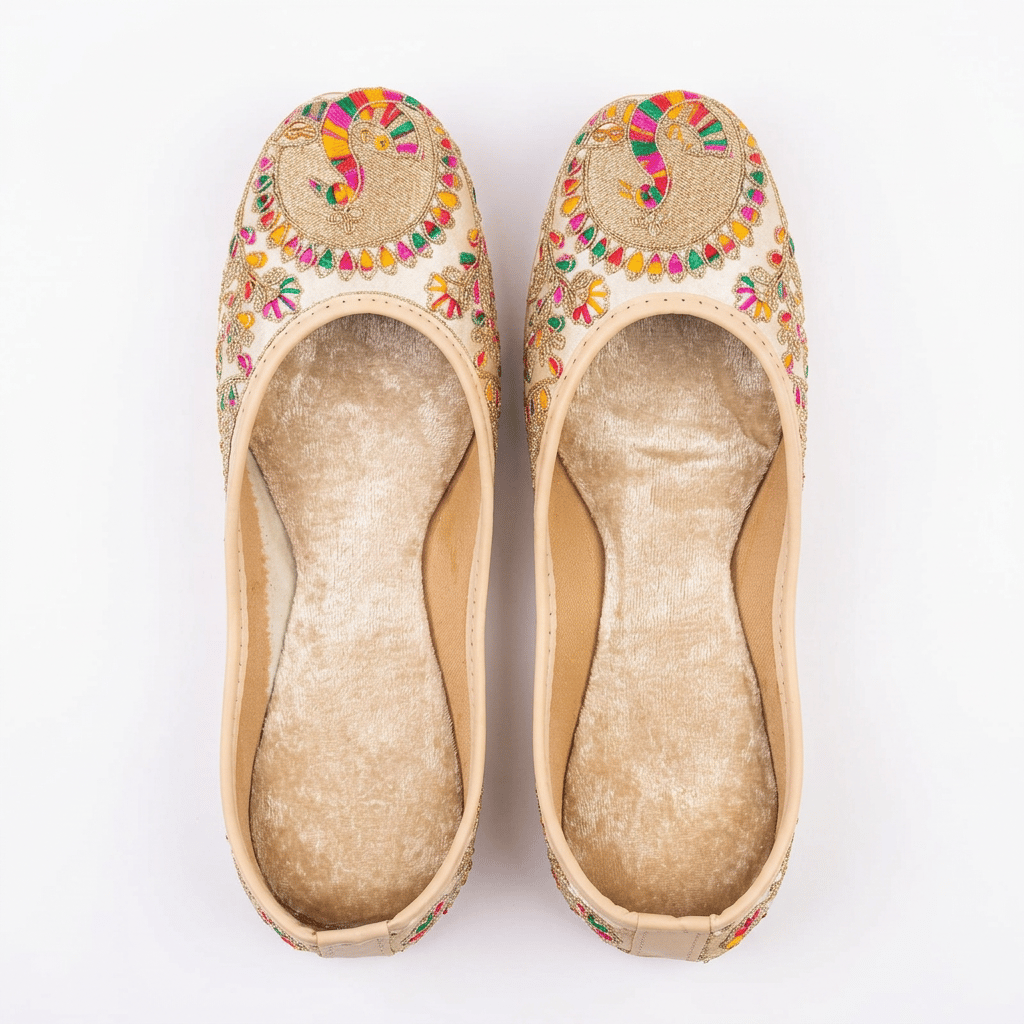 Women's Embroidered Peacock Design Punjabi Jutti Flats
