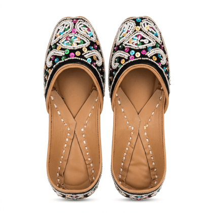Women's Black Beaded Handcrafted Jutti Mojari