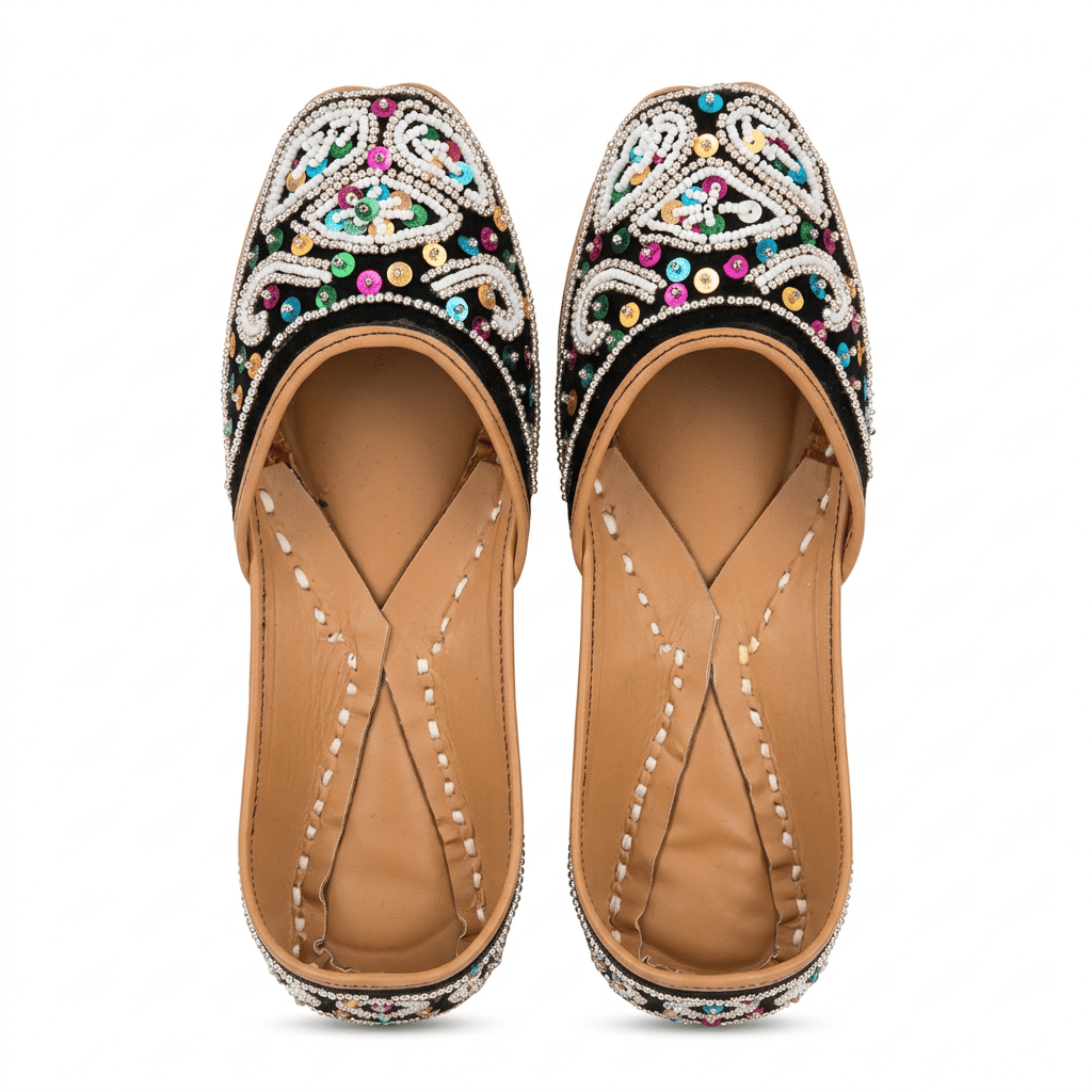Women's Black Beaded Handcrafted Jutti Mojari