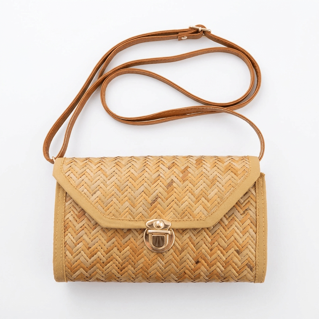 Handwoven Straw Clutch Shoulder Bag with Clasp