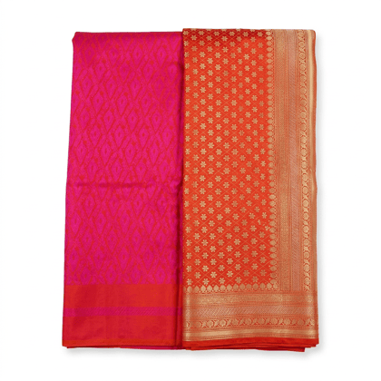 Pink & Orange Banarasi Silk Sari with Gold Zari Work