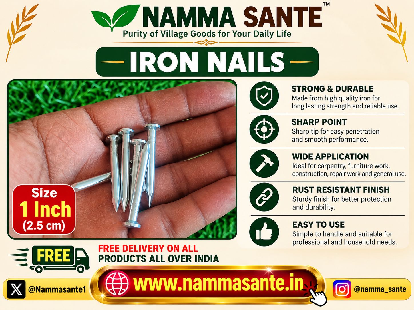 Heavy Duty Steel Concrete Nails 1 Inch | 1 Inch Concrete Nails | Hardened Steel Nails | Hard Wall Nails | Concrete Wall & Beam Nails