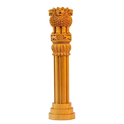 10-Inch Handcarved Wooden Ashoka Pillar (Ashok Stambh) for Table Decor