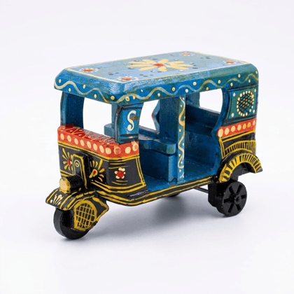 Handicraft Wooden Auto Rickshaw Miniature Showpiece (Hand-Painted)