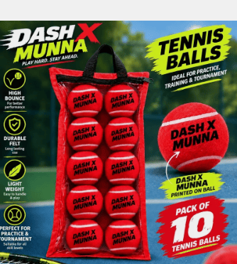 DASH X MUNNA Red Tennis Balls - Pack of 10 for Practice & Tournament