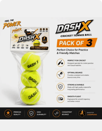 DASH X Cricket Tennis Ball - Pack of 3 YELLOW LIGHT