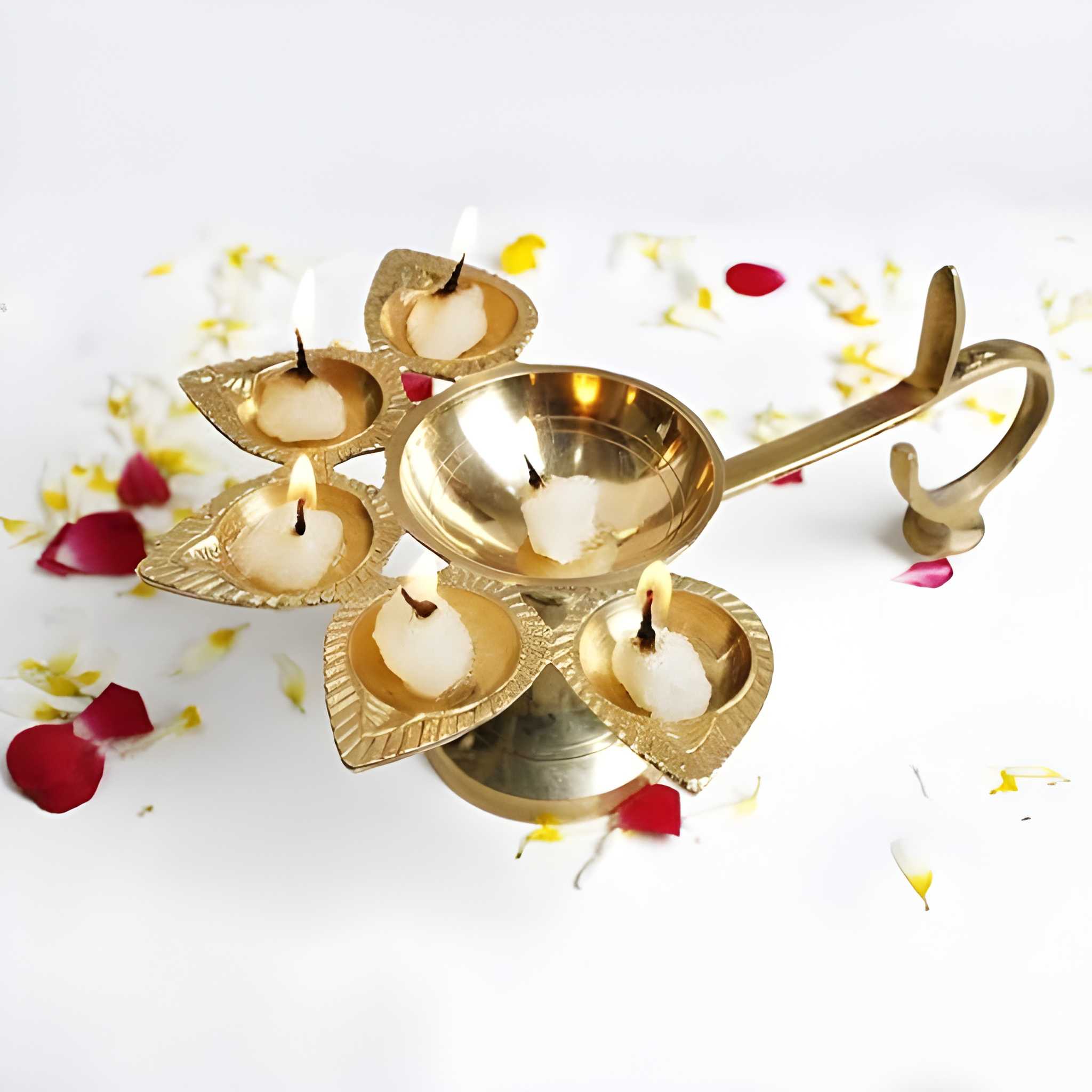 Heavy Duty Pure Brass Panch Aarti Lamp | Pancharti Diya | Oil Lamp | Puja Aarti Diya | Panch Mukhi Aarti Deepak | 5 Face Brass Diya Lamp | Puja Accessory for Gifting and Religious Purpose (Original)