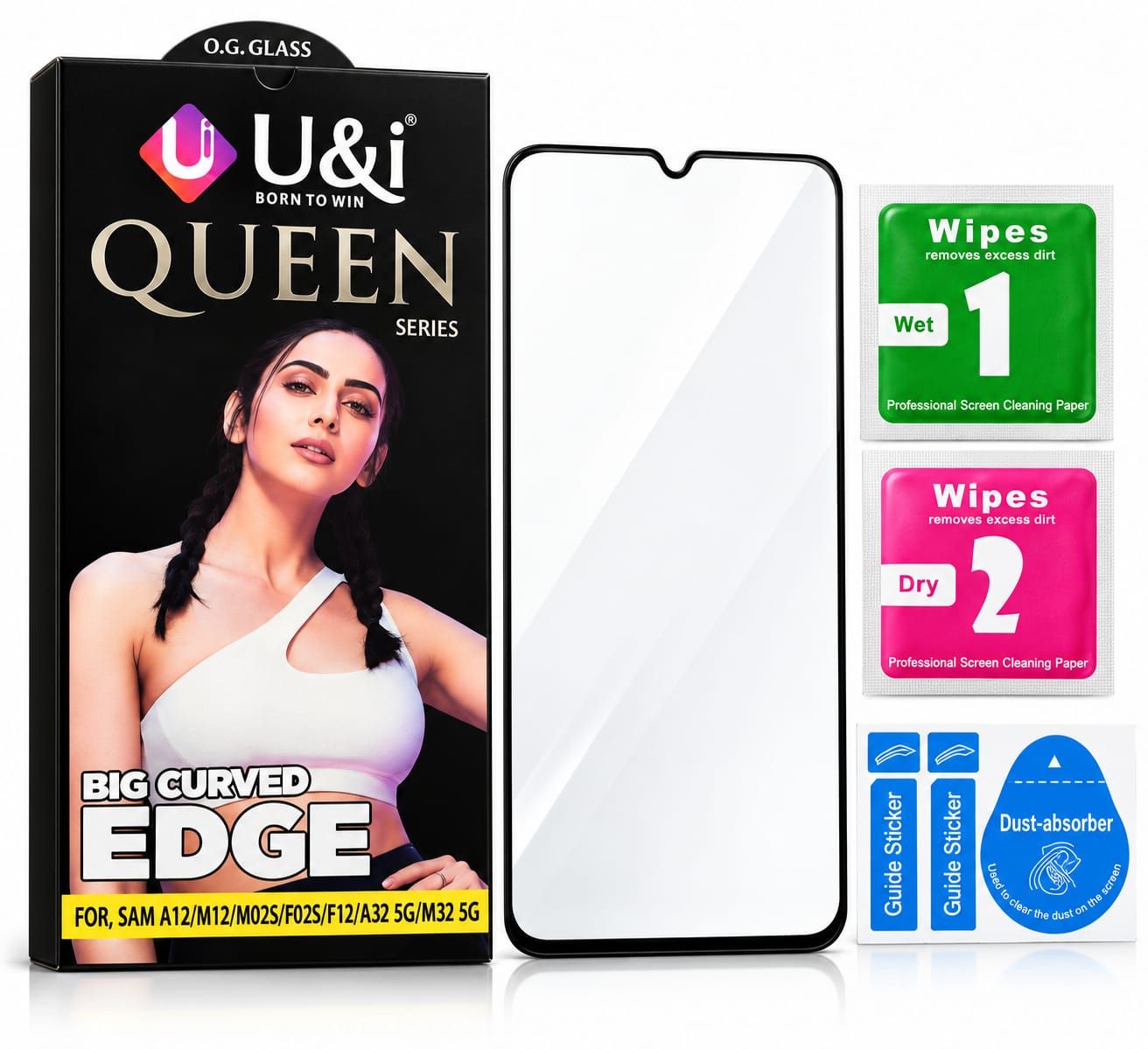 U&I Queen Series Big Curved Edge Tempered Glass for Samsung A12/M12/M02S/F02S/F12/A32 5G/M32 5G