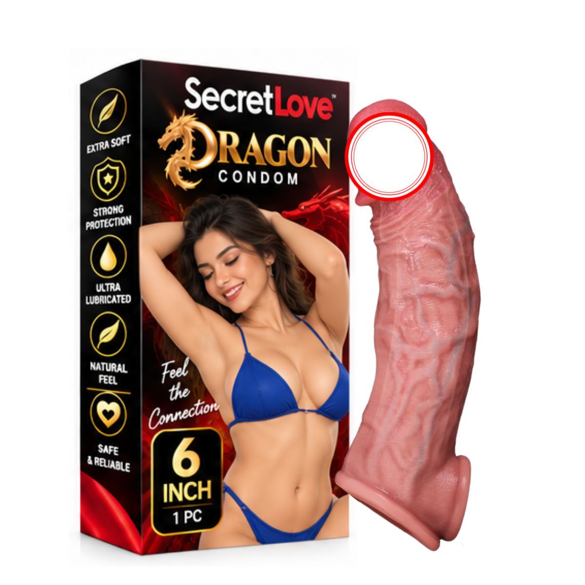 Dragon Design Silicone Condom | 6 Inch Textured Adult Product | Dragon Style Intimate Accessory | Soft Feel | Lubricated Finish | Single Piece