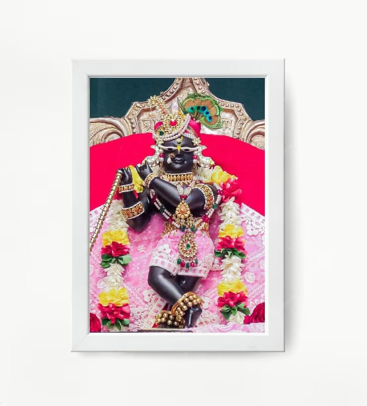 NOKKES Radha Raman Ji Vrindavan Radha Raman Thakur Ji White Photo Frames Religious Photo frame 5X7 Inch Photo Frame_QWW98
