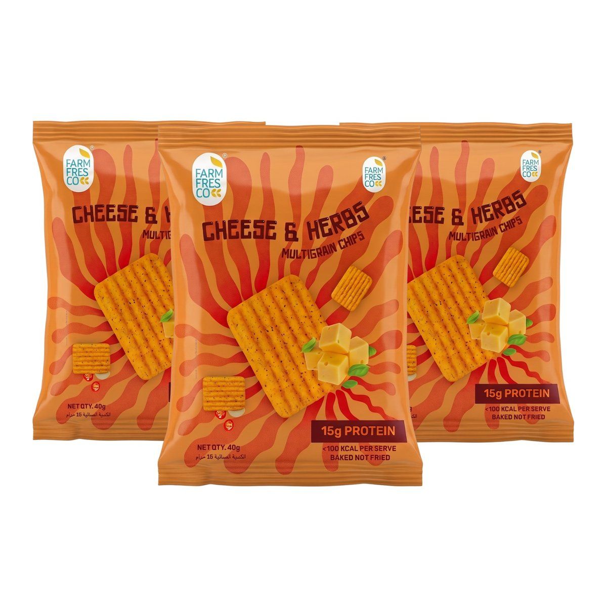 FarmFresco Cheese & Herbs Protein Multigrain Chips 40g (Pack of 3)
