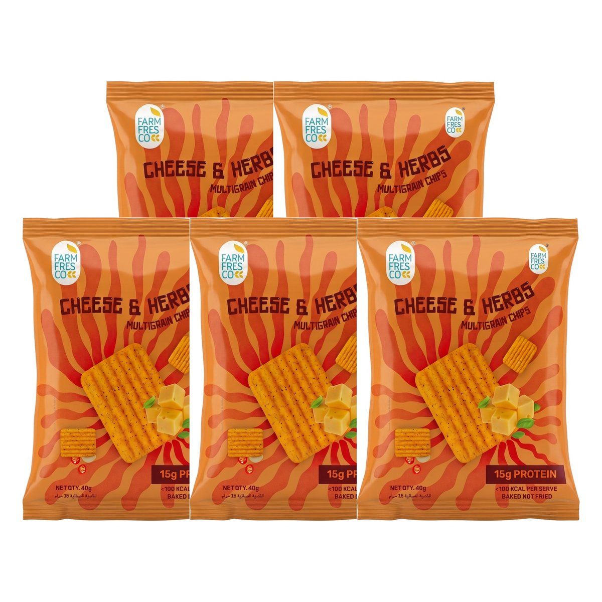 FarmFresco Cheese & Herbs Protein Multigrain Chips 40g (Pack of 5)
