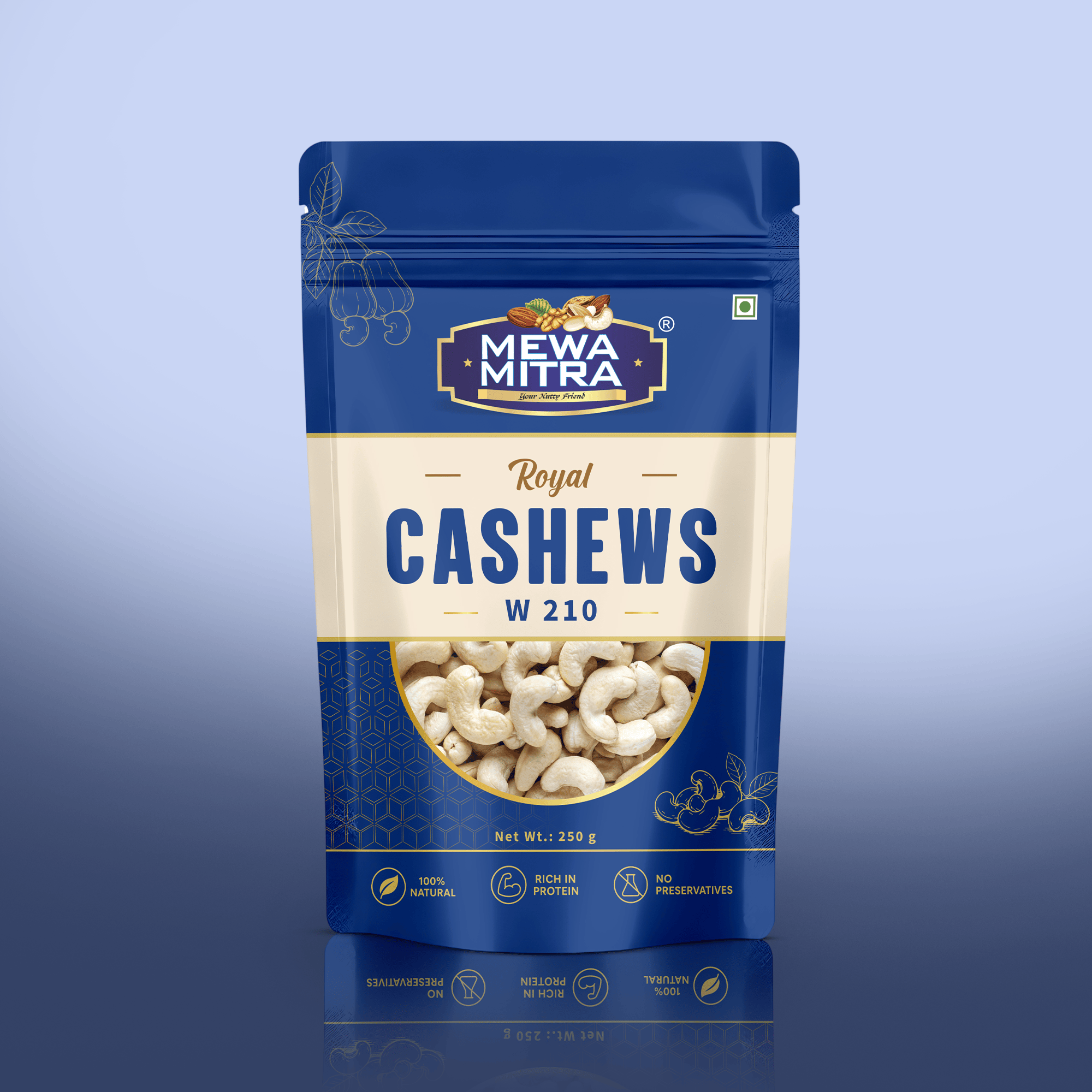Mewa Mitra Prime Cashews W210 250g | Premium Jumbo Whole Kaju | Natural High Protein Dry Fruits
