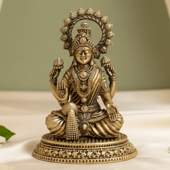 Sukh Sehaj Goddess Maha Lakshmi Murti| Laxmi Murti| Brass Murti | Handcrafted, Antique Finish for Home Temple, Decor, Pooja Ritual and Gifting