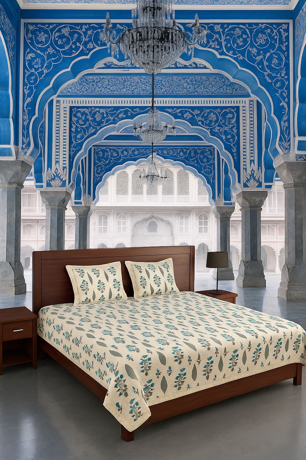 Hand Block Print Luxury Super King Cotton Bedsheet 108x108 With 2 Pillow Covers, 250GSm, 144TC