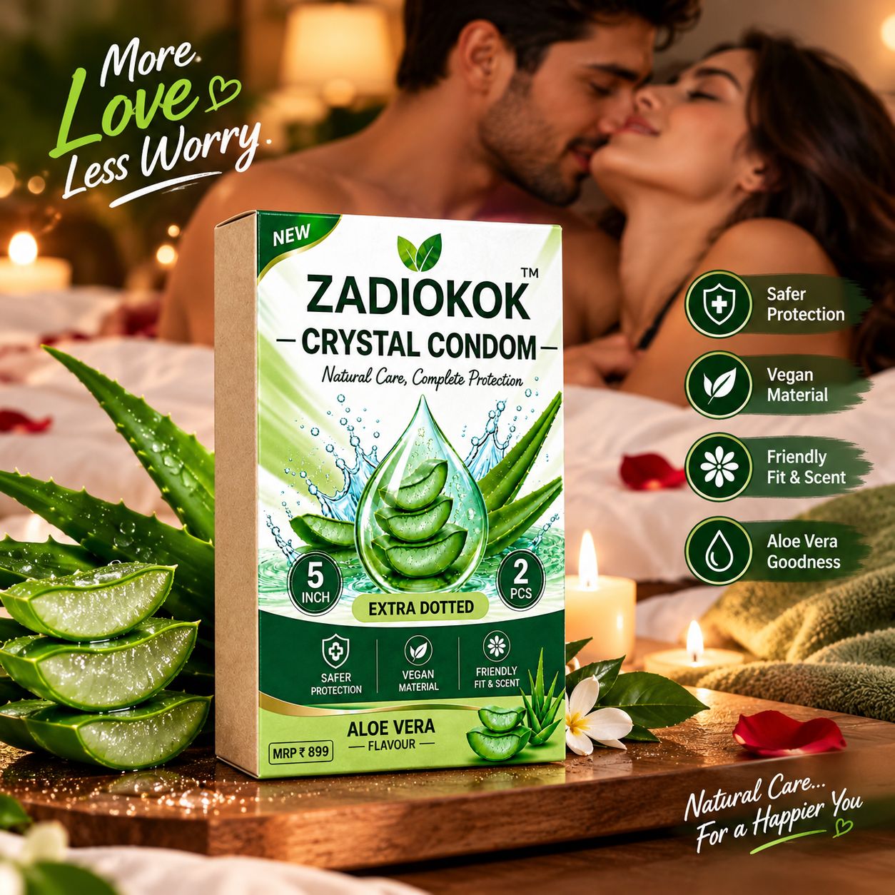 Zadiokok 5 Inch Crystal Condom with Extra Dotted Aloevera Flavour, Reusable & Comfortable Fit (2 Pcs Set)