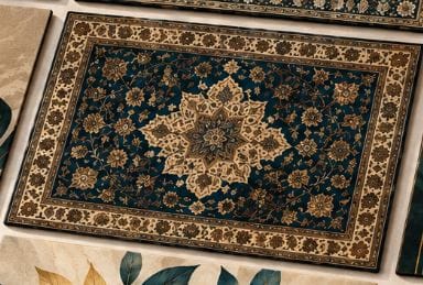Traditional Blue and Beige Persian Style Area rug wall hanging
