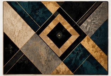 Geometric Abstract Marble and Gold Foil Area Rug wall hanging