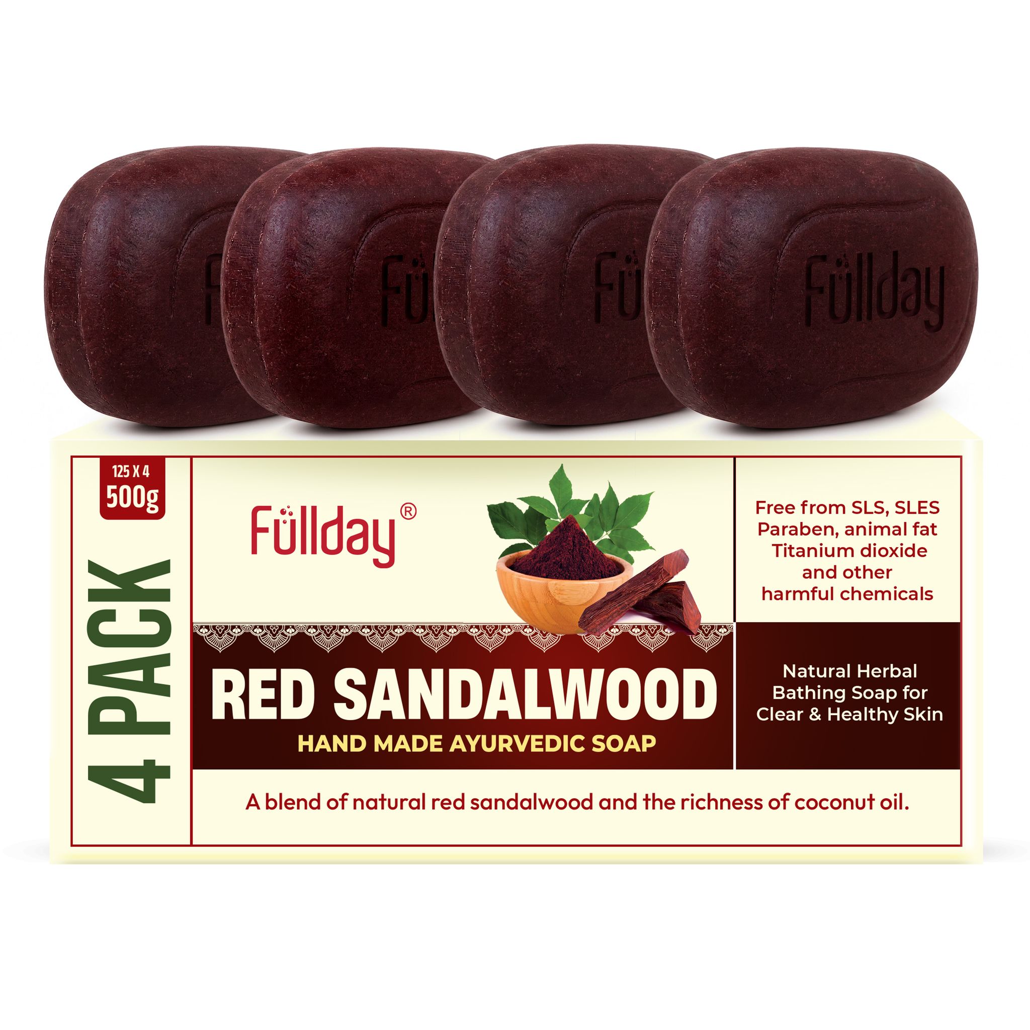 Red sandalwood soap | Natural Ayurvedic Bathing Soap for Clear & Healthy Skin (Pack of 4 X125G))