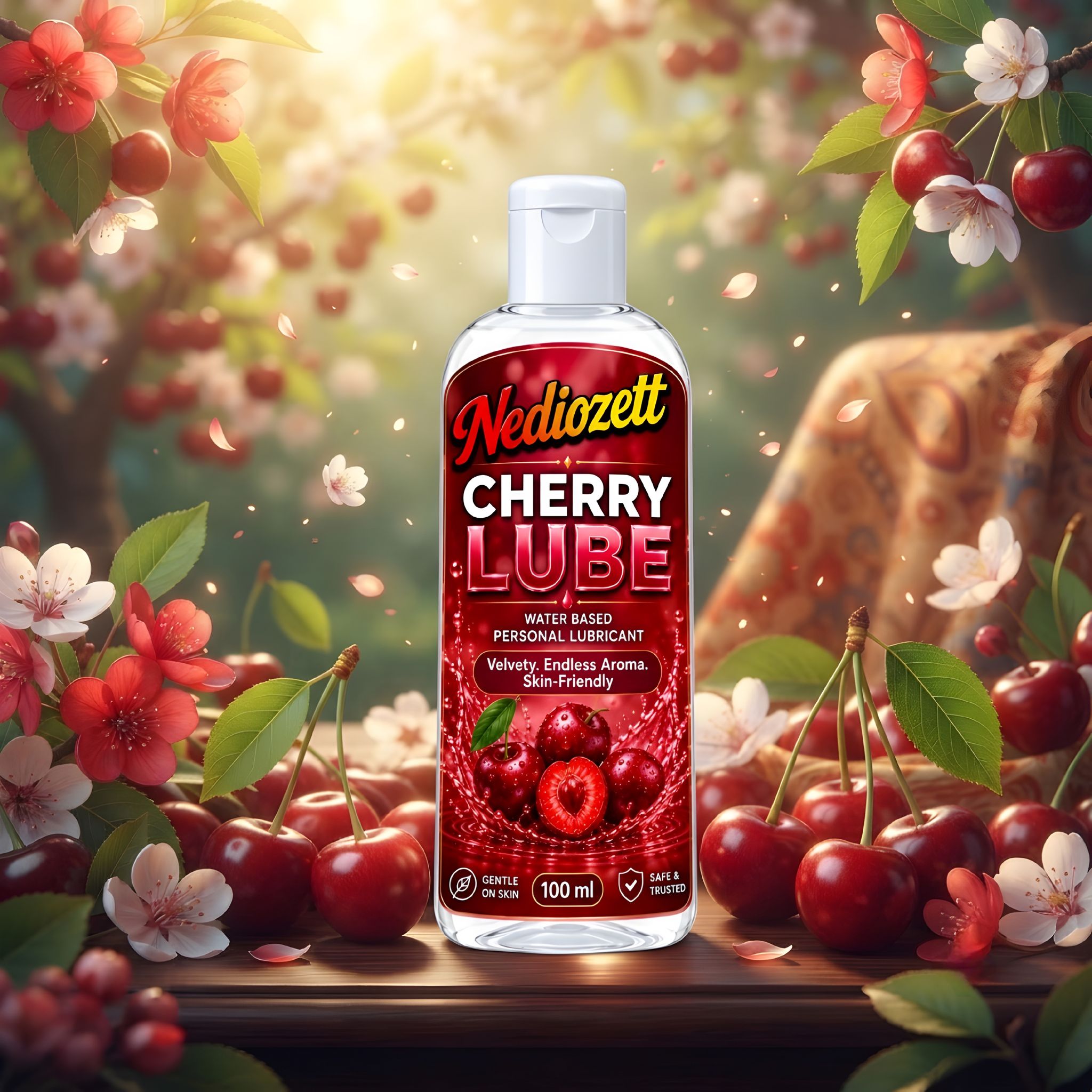 Nediozett Lube Cherry  Flavored Lubricant  Gel for Men & Women| 100ml| Water-Based Gel| Skin-Friendly| Safe to Use with Condoms (pack of 1 )