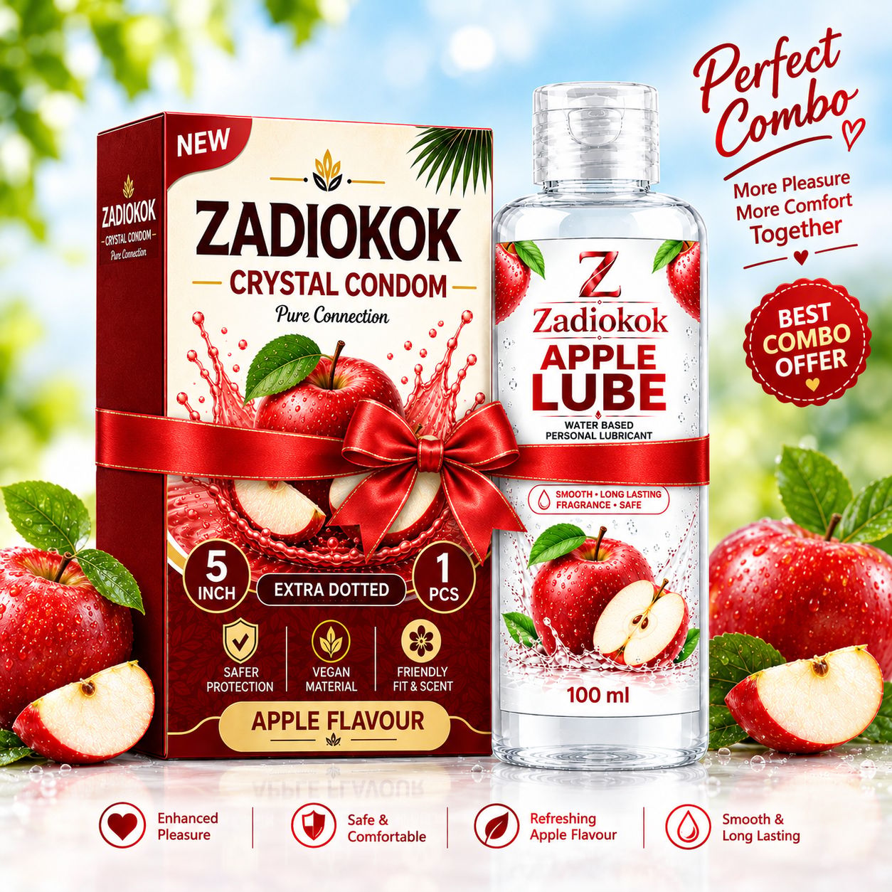 ZADIOKOK 5 Inch Extra Dotted Crystal Condom Reusable Condom with 100 ml Apple Lube Combo