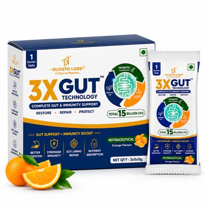 Alvista Labs 3X Gut Technology Probiotic Supplement (Orange Flavour)