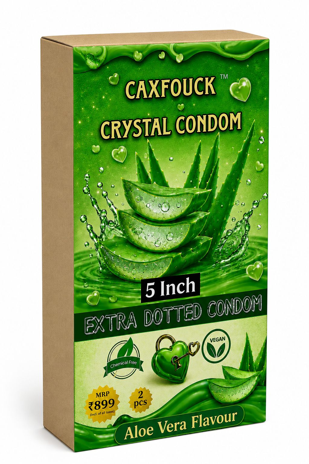 Caxfouck Crystal Condom Extra Dotted Aloe Vera Flavour 5 Inch Reusable Sleeve for Enhanced Pleasure (2 Pcs)